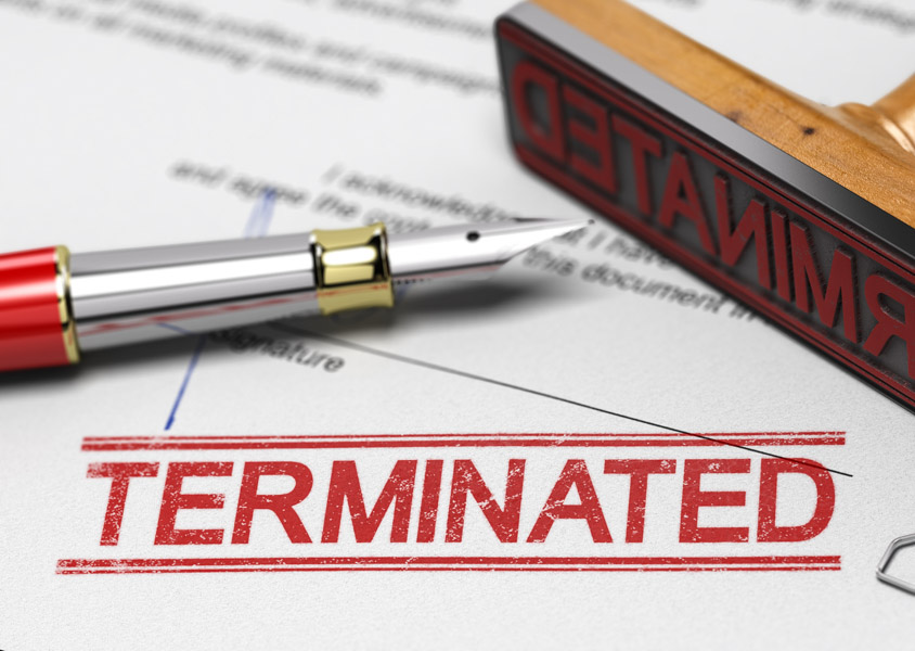 Termination of contract agreement. Word Terminated printed on a document.